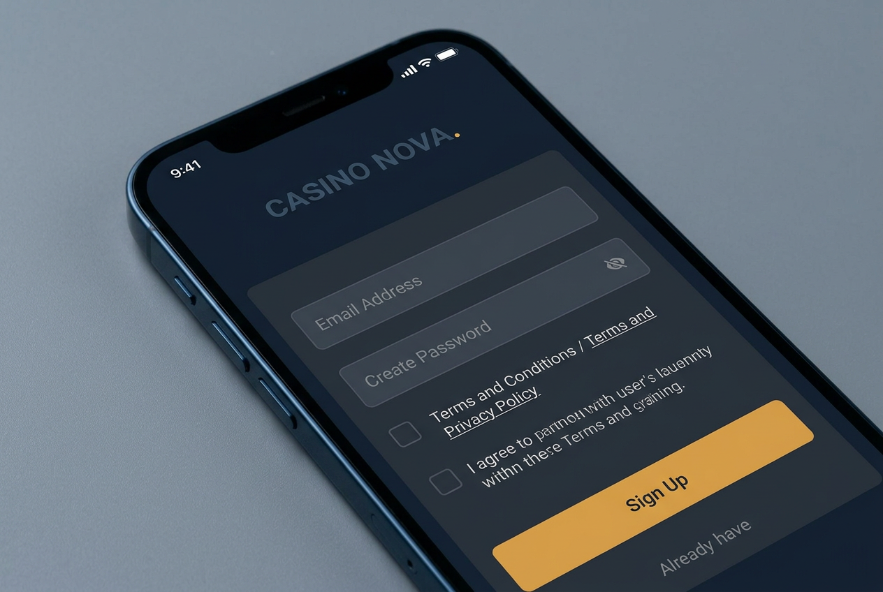 Interfejs rejestracji w kasynie mobilnym z aktywacją bonusu bez depozytu
